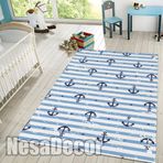 Gemici Çapa Desenli Çocuk Odası Halısı Kaymaz Taban Yıkanabilir Denizci Halı (80 x 300 cm)