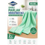 GEMİX Sihirli Parlak Mikrofiber Temizlik Bezi 40x40 cm Yeşil 2’li Paket İz Bırakmaz Yüksek Emici