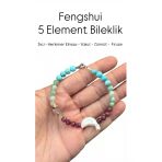 Gemsartdeco Fengshui Beş Element Dengesi Bileklik (İnci- Elmas -Zümrüt -Yakut Ve Firuze Taşı)