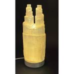 gemsartdeco SELENİT DOĞALTAŞ TWİN TOWER DAR LAMBA 20 CM(SARI IŞIK)