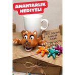 Genç 3D Kedi Figürlü Bardak Tutucu Hareketli Cat Cup Holder | Masa Üstü Bardak Standı - Turuncu