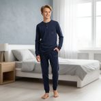 Genç Erkek Pamuklu Lacivert Renk Pijama Takımı AL007 V1 BB2436