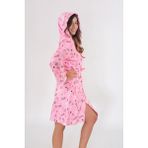 Genç Kız Kapşonlu Baskılı Bornoz - Açık Pembe - XS