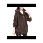 GENÇ MODA OVERSİZE KAPŞONLU TAM FERMUARLI PELUŞ POLAR KIŞLIK KADIN SWEATSHİRT CEKET