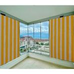 Gencer Home Balkon Perdesi Bağcıklı Ölçü Seçenekli Sarı Kalın Çizgili - 750 x 220 - Sarı - Beyaz