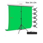 Genel 2m x 2m Yeşil Fon Perde Seti, Chroma Key Green Screen Kit, T Braket Stand, 5 Klips ile Birlikte, Fotoğraf Video Çekimi için