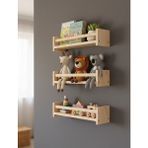 Genel Ahşap Çocuk Odası Montessori Raf Kitaplık 3'lü Set - Duvar Dekoru Oyuncak Rafı 60X40 cm - Bej