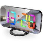 Genel Dinamik RGB Işıklı Dijital Çalar Saat Kısılabilir Parlaklık Ayarlanabilir Erteleme Fonksiyonu USB Şarj Bağlantı Noktası Aynalı Saat Yatak Odası Ev Ofis Dekoru için 12H/24H Duvara Monte Edilmiş