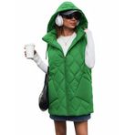 Genel Kapitone Kapşonlu Uzun Yelek, Beyaz, Polyester, Oversize Kesim, Su Geçirmez, Kolsuz, Fermuarlı, Kadın (YEŞİL)