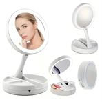 Genel LED Işıklı Makyaj Aynası, 10x Büyüteç, Katlanabilir Tasarım, USB Şarjlı, 15.5cm Çap, Beyaz