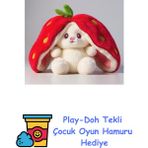 Genel Lulu Çilek Tavşan Peluş Oyuncak | Meyve Formundan Çıkan Sürpriz Arkadaş | Yumuşacık Uyku Dostu & Özel Hediye (Kırmızı) + Play-Doh Oyun Hamuru