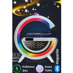 Genel Markalar Bt-3402 Masaüstü Led Gece Lambası Dijital Saat Bluetooth Hoparlör Kablosuz Şarj Standı Disko Topu