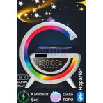 Genel Markalar Bt-3402 Masaüstü Led Gece Lambası Dijital Saat Bluetooth Hoparlör Kablosuz Şarj Standı Disko Topu