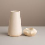 Genel Modern Vazo Mumluk Seti, Bej, 14 cm Vazo ve 4 cm Mumluk, Minimal Tasarım, Salon ve Sehpa Dekoru, 2 Parça (Bej)