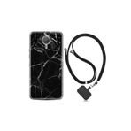 General Mobile Gm5 Plus ile Uyumlu Kılıf Desenli Silikon Boyun Askılı Fragile Black Mermer 1378