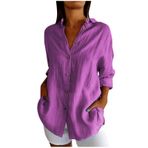 Generic 430 Mor Temel Gömlek Yaz Sonbahar Rayon Gevşek Fit Uzun Üst Bluz 2025 Moda Y2K T-shirt Tarz Kadın Bluz
