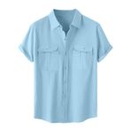Generic A-A23 Açık Kıraliyet Mavisi Kaplumbağa Boyun Keten Tops Tee Kısa Kollu Victoria Hırka Kış Sonbahar Gömlek Tarz 2025 Erkek T-shirt