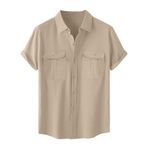 Generic A-A23 Bej Kaplumbağa Boyun Keten Tops Tee Kısa Kollu Victoria Hırka Kış Sonbahar Gömlek Tarz 2025 Erkek T-shirt