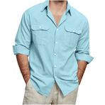 Generic A-A23 Gökyüzü Açık Mavi Kaplumbağa Boyun Keten Tops Tee Kısa Kollu Victoria Hırka Kış Sonbahar Gömlek Tarz 2025 Erkek T-shirt