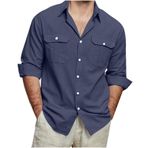 Generic A-A23 Koyu Kraliyet Mavisi Kaplumbağa Boyun Keten Tops Tee Kısa Kollu Victoria Hırka Kış Sonbahar Gömlek Tarz 2025 Erkek T-shirt