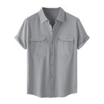 Generic A-A33 Gri Kaplumbağa Boyun Keten Tops Tee Kısa Kollu Victoria Hırka Kış Sonbahar Gömlek Tarz 2025 Erkek T-shirt