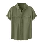 Generic A-A33 Ordu Kireç Yeşili Kaplumbağa Boyun Keten Tops Tee Kısa Kollu Victoria Hırka Kış Sonbahar Gömlek Tarz 2025 Erkek T-shirt