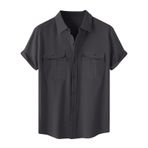 Generic A-A62 Koyu Gri Kaplumbağa Boyun Keten Tops Tee Kısa Kollu Victoria Hırka Kış Sonbahar Gömlek Tarz 2025 Erkek T-shirt
