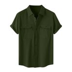 Generic A-A62 Ordu Kireç Yeşili Kaplumbağa Boyun Keten Tops Tee Kısa Kollu Victoria Hırka Kış Sonbahar Gömlek Tarz 2025 Erkek T-shirt