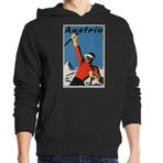Generic Avusturya Kar ve Kayak Retro Seyahat Posteri Kapüşonlu Siyah Sweatshirt
