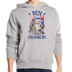 Generic Ben Franklin Ben Dranking Komik ABD Bayrağı Logo Uniseks Pamuk Karışımı Kapüşonlu Gri Sweatshirt