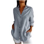 Generic C-986 Açık Kraliyet Mavisi Temel Gömlek Yaz Sonbahar Rayon Gevşek Fit Uzun Üst Bluz 2025 Moda Y2K T-shirt Tarz Kadın Bluz