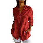 Generic C-986 Kırmızı Temel Gömlek Yaz Sonbahar Rayon Gevşek Fit Uzun Üst Bluz 2025 Moda Y2K T-shirt Tarz Kadın Bluz