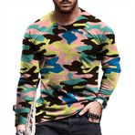 Generic D-610 Hardal Sarısı Uzun Kollu Tee Tops Tekne Boyun 3D Dijital Baskı Camo Yaz Sonbahar Gömlek Spor Tarz 2025 Erkek T-shirt