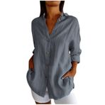 Generic I-430 Gri Temel Gömlek Yaz Sonbahar Rayon Gevşek Fit Uzun Üst Bluz 2025 Moda Y2K T-shirt Tarz Kadın Bluz