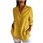 Generic I-430 Hardal Sarısı Temel Gömlek Yaz Sonbahar Rayon Gevşek Fit Uzun Üst Bluz 2025 Moda Y2K T-shirt Tarz Kadın Bluz