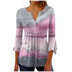Generic J-39 Gri Crewneck Tee Tops 3/4 Uzunluk Çan Kollu Mermer Dantelli Yaz Sonbahar Tee Gömlek Tarz 2024 Kadın T-shirt