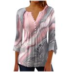 Generic J-39 Pembe Crewneck Tee Tops 3/4 Uzunluk Çan Kollu Mermer Dantelli Yaz Sonbahar Tee Gömlek Tarz 2024 Kadın T-shirt