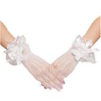 Generic Kadın düğün eldiveni, kısa dantel örgü eldiven, parmak danteli, çiçek fiyonklu, gelinler için kısa eldiven, düğün, opera, çay partisi, mezuniyet balosu için dantel eldiven, beyaz, Beyaz, Tek