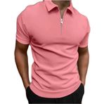 Generic L-996 Pembe Kaplumbağa Boyun Tee Tops Kısa Kollu Düz Sonbahar Yaz Tee Gömlek Tarz 2025 Düzenli Fit Erkek T-shirt