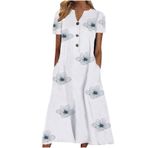 Generic S-967 Kraliyet Mavisi Çiçek Tekne Vneck Boyun Kısa Kollu Maxi Uzun Plaj Hawaii Kadın Elbise