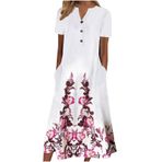 Generic S-967 Pembe Çiçek Tekne Vneck Boyun Kısa Kollu Maxi Uzun Plaj Hawaii Kadın Elbise