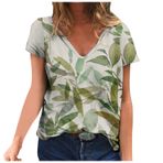 Generic X-746 Bej Kısa Kollu Tee Tops Vneck Mermer Çiçek Grafik Gevşek Fit Uzun Yaz Sonbahar Gömlek Tarz 2025 Kadın T-shirt