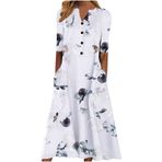 Generic X-958 Beyaz Çiçek Tekne Vneck Boyun Kısa Kollu Maxi Uzun Plaj Hawaii Kadın Elbise