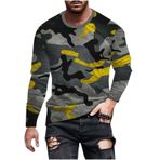 Generic Y-950 Hardal Sarısı Uzun Kollu Tee Tops Tekne Boyun 3D Dijital Baskı Camo Yaz Sonbahar Gömlek Spor Tarz 2025 Erkek T-shirt