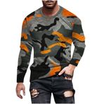 Generic Y-950 Yanmış Turuncu Uzun Kollu Tee Tops Tekne Boyun 3D Dijital Baskı Camo Yaz Sonbahar Gömlek Spor Tarz 2025 Erkek T-shirt