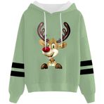Generisch 1 Noel Kapüşonlu Tarzı Boş Zaman Kazak Model Noel Baskılı Kış Uzun Kollu Gündelik Açık Yeşil Kadın Sweatshirt