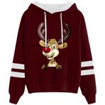 Generisch 1 Noel Kapüşonlu Tarzı Boş Zaman Kazak Model Noel Baskılı Kış Uzun Kollu Gündelik Kırmızı Kadın Sweatshirt