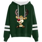Generisch 1 Noel Kapüşonlu Tarzı Boş Zaman Kazak Model Noel Baskılı Kış Uzun Kollu Gündelik Yeşil Kadın Sweatshirt