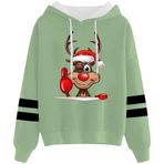 Generisch 2 Noel Kapüşonlu Tarzı Boş Zaman Kazak Model Noel Baskılı Kış Uzun Kollu Gündelik Açık Yeşil Kadın Sweatshirt
