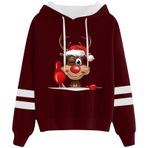 Generisch 2 Noel Kapüşonlu Tarzı Boş Zaman Kazak Model Noel Baskılı Kış Uzun Kollu Gündelik Kırmızı Kadın Sweatshirt
